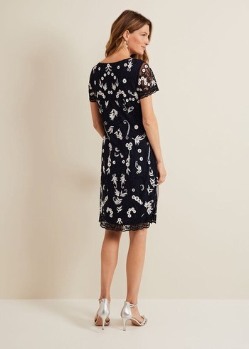 Phase Eight Florisa Embroidered Dress Navy USA | 9014752-MD